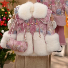 w312女童毛毛衣仿皮草外套加绒秋冬装外套女宝宝国风洋气派克服