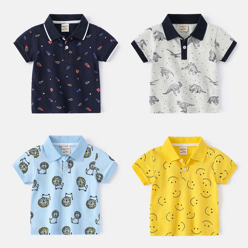 Boys' short-sleeved polo shirts 2024 summer children's clothing wholesale children's short-sleeved T-shirts baby all-over printed tops children's clothing trend