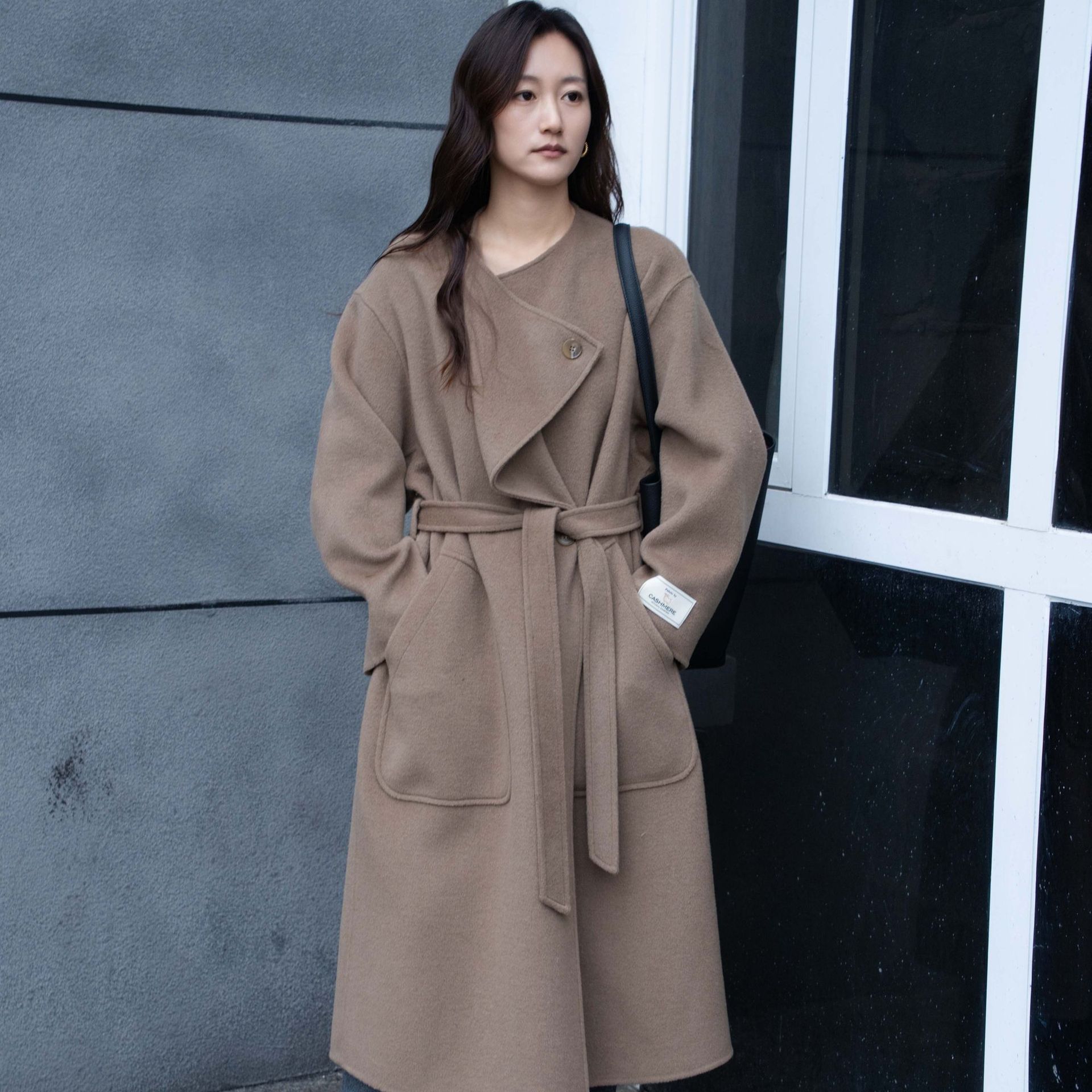 大连泰成~25年Da气优雅时髦新款双面羊毛大衣女秋冬长款外套C-605