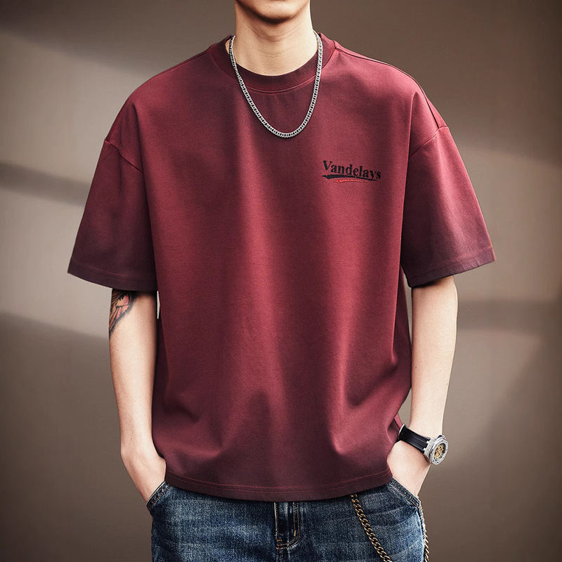 High-end American 300g Heavy Short-sleeved T-shirt Men's Summer Fashion Brand Loose plus size Casual Ankora Red T-shirt