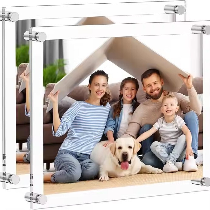 Modern Clear Desktop Decor Floating Plexiglass Frameless Screw Shelf Postcard Photo Holder Acrylic Picture Frame