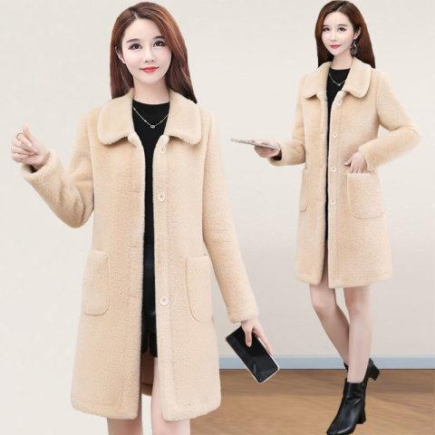  lamb velvet mid-length coat women's 2022 Winter new mother Korean-style large size western style women's coat_voghion.com