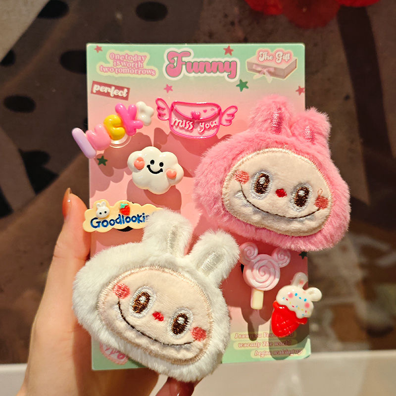 [플러시 핑크 + 화이트 테리 천] 신발 버클 8개