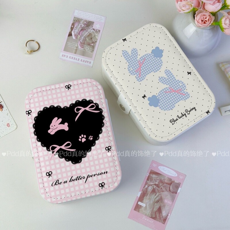 Dream Rabbit ins イヤリング、イヤリング、ネックレス収納ボックス、高価値ジュエリーバッグ、旅行用ポータブルストレージ、紛失防止|undefined