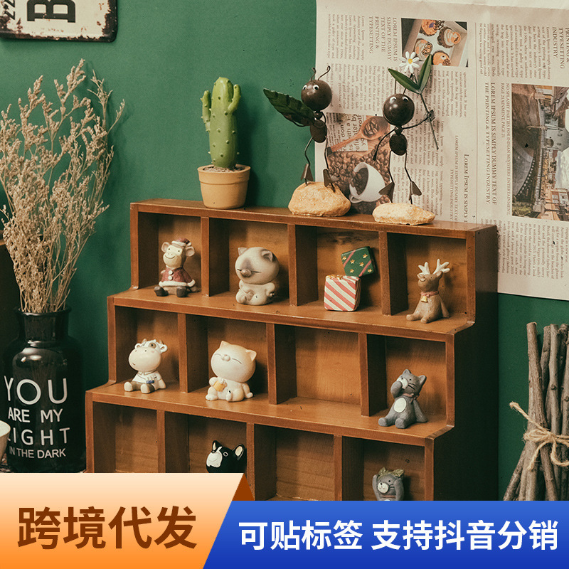 Zakka 사다리꼴 나무 데스크탑 스토리지 캐비닛 사다리 12 그리드 9 그리드 벽걸이 형 디스플레이 캐비닛 홈 잡화 보관 상자