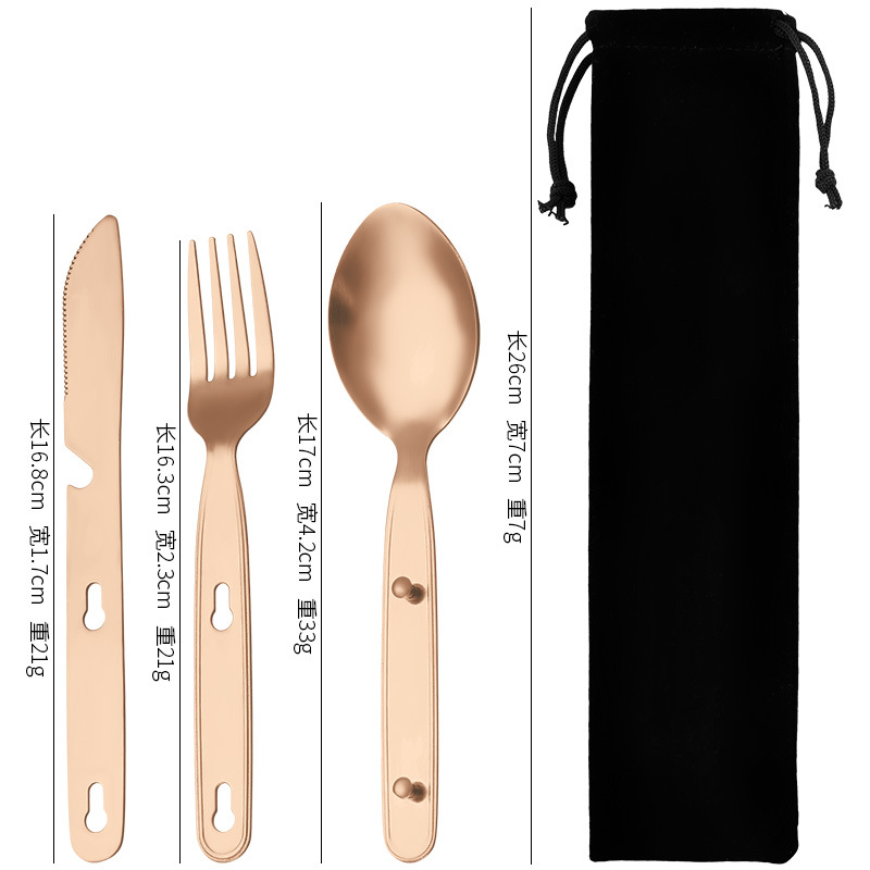 Cuchillo de vajilla al aire libre de acero inoxidable extraíble transfronterizo 410, tenedor y cuchara 3-en-1 de camping multifunción tenedor y cuchara vajilla portátil