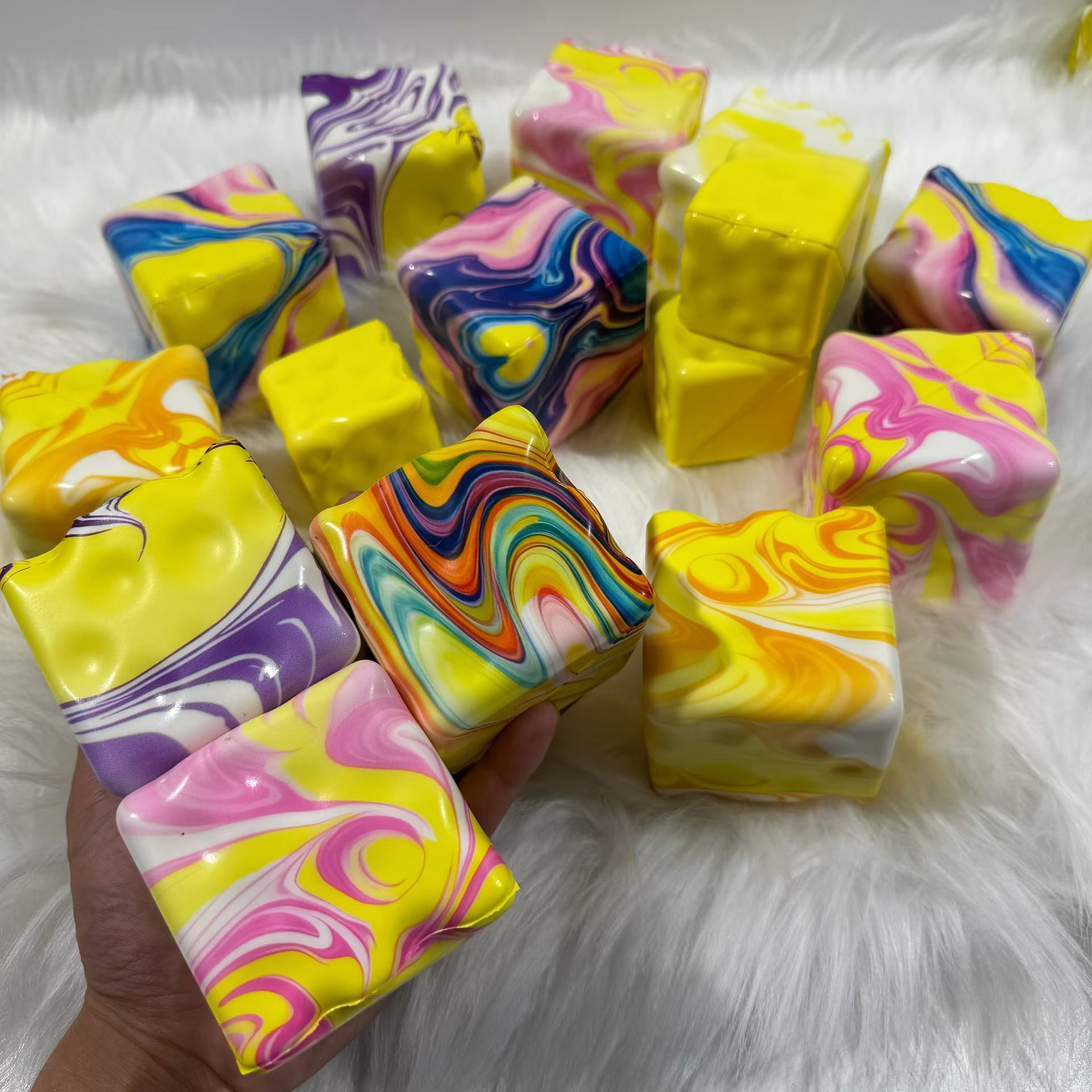 Slow-rebound colorful cube cheese stress-relief toy for children and adults
