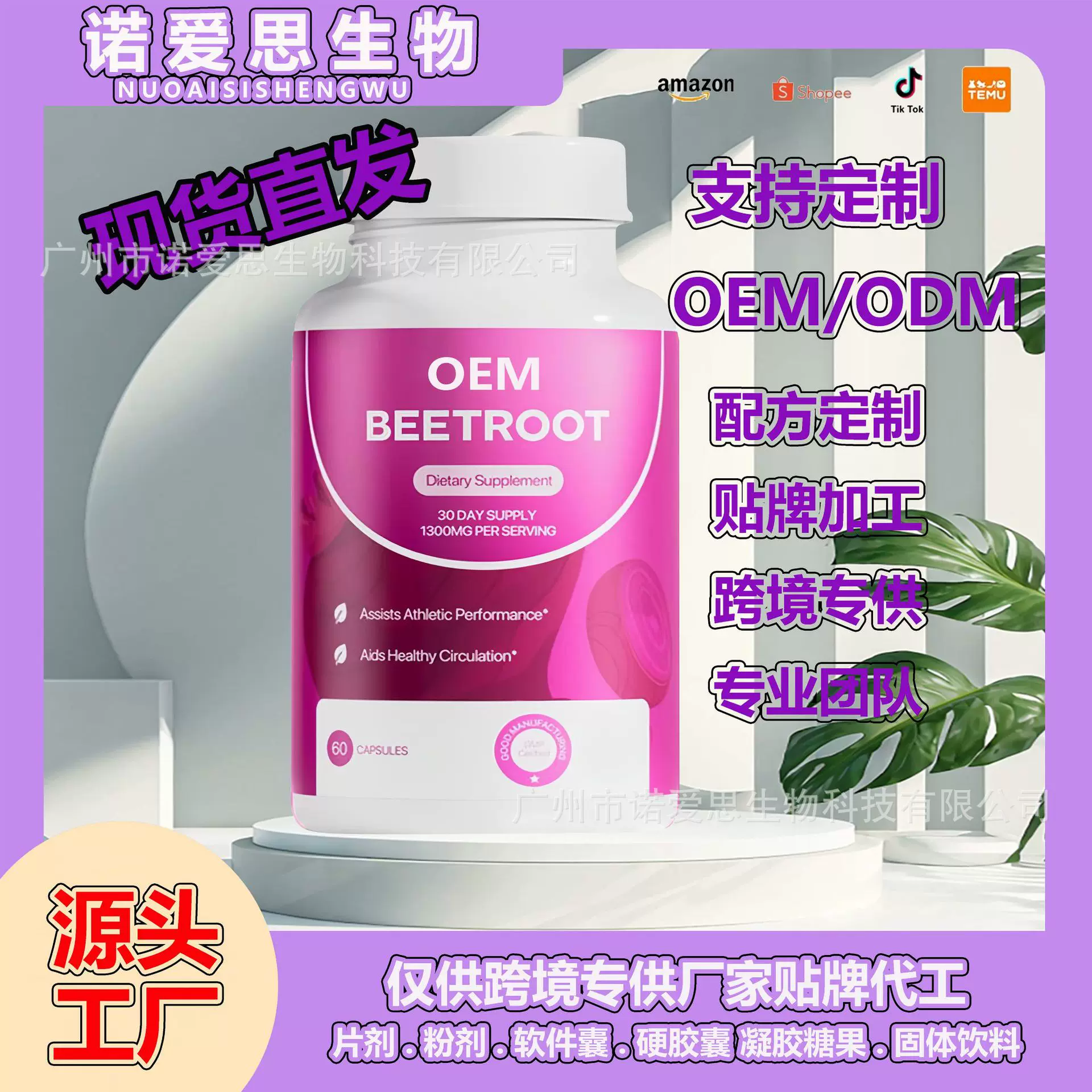 甜菜根胶囊外贸保健品tk美国独立站全英文猴头菇思维清晰度益生菌