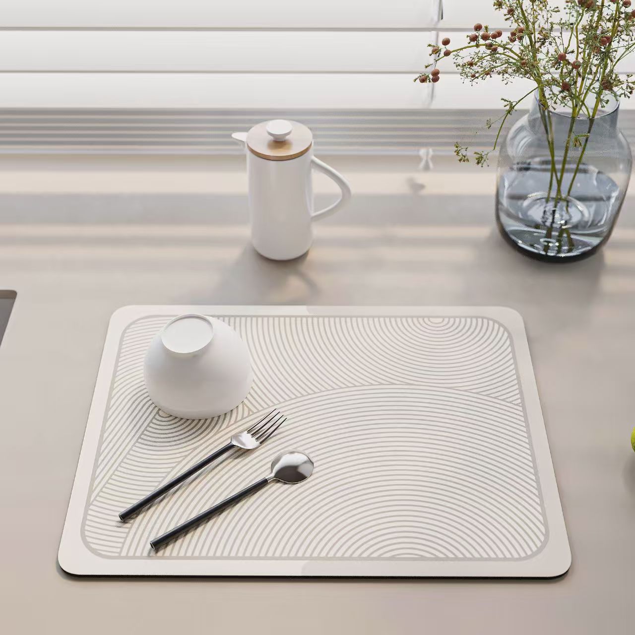 Alfombra absorbente de cocina estilo nórdico, tapete de diatomea antideslizante para mesa o encimera, aislante y de secado rápido