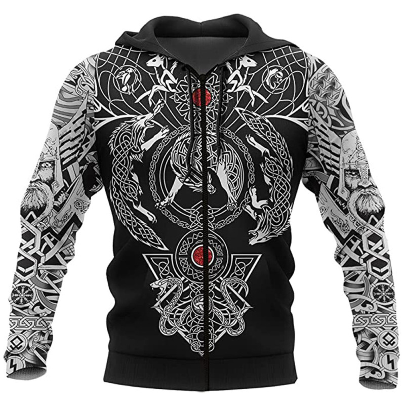 Digital printing zipper cardigan Viking Warrior a generation of Cardigan digital printing Europe and the United States special size men's clothing