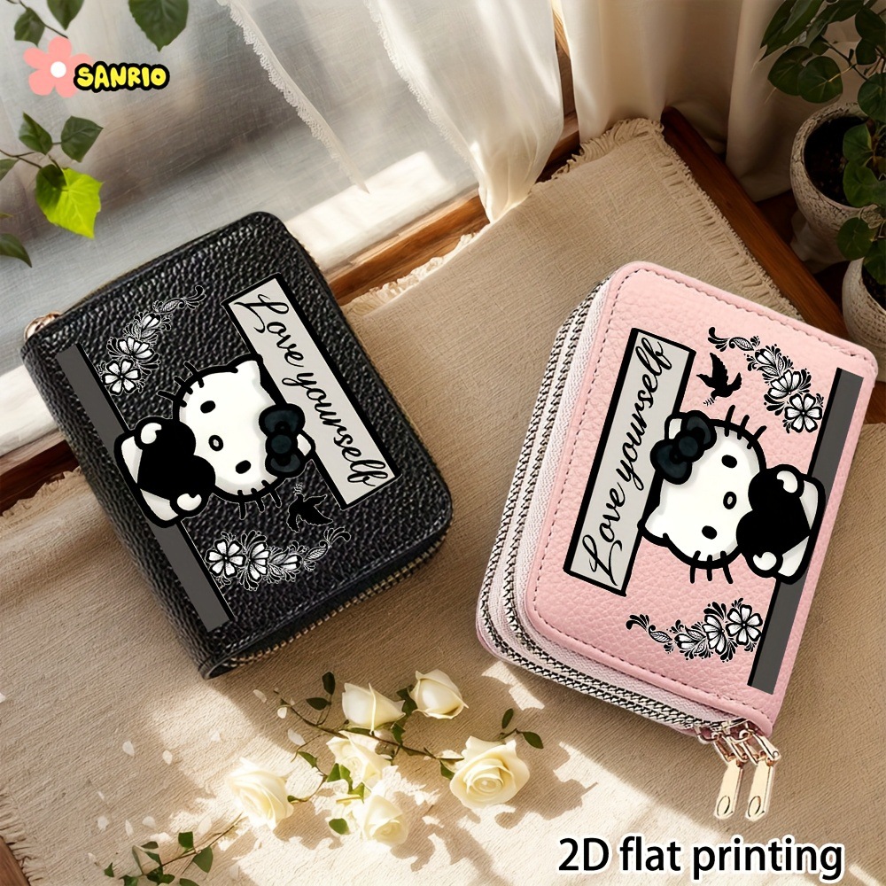 Vintage-style short wallet with lychee pattern, double zipper, multiple card slots, cute and portable coin purse for students