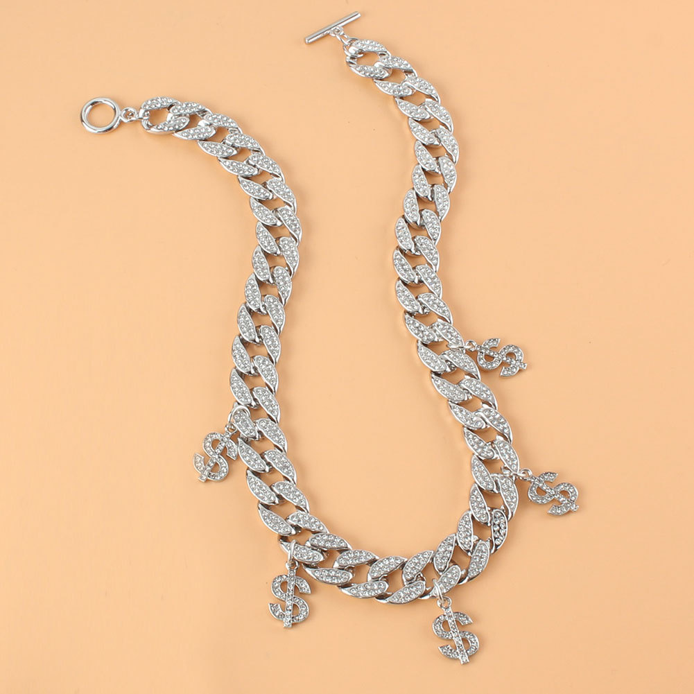 wholesale jewelry simple cuban chain small dollar gold pendant rhinestone necklace nihaojewelry