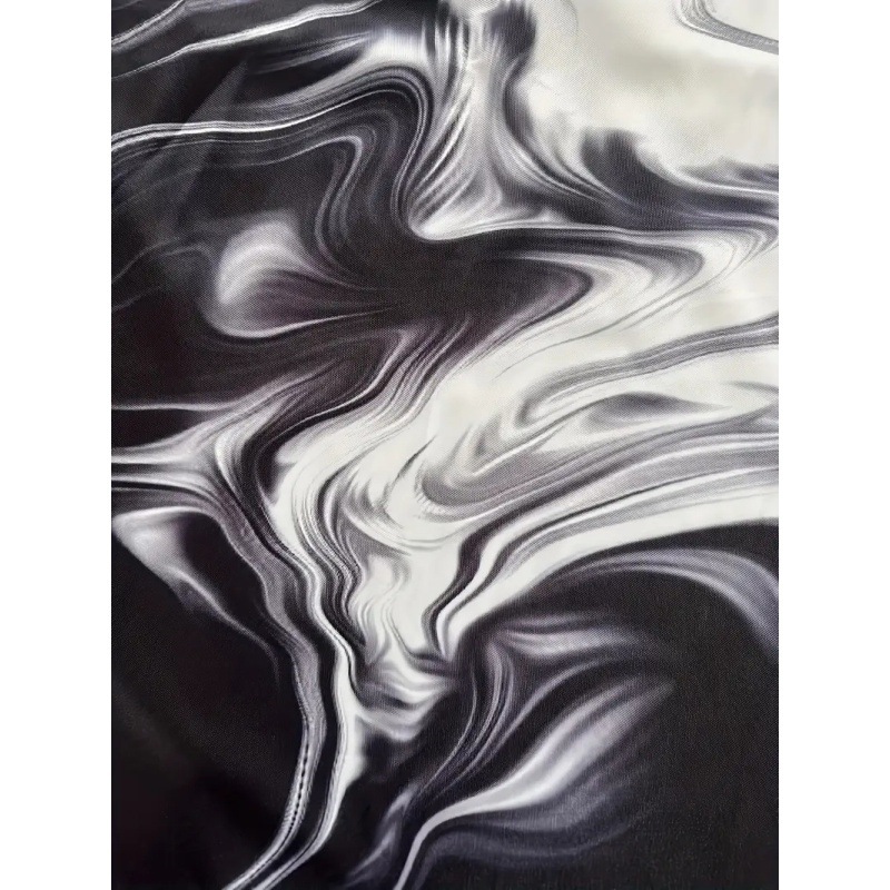 Venta caliente transfronteriza europea y americana tinta en blanco y negro tie-dye impresión 3D hombres calle alta manga larga solapa suelta cremallera camisa POLO