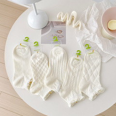 洛麗塔襪子女夏季薄款船襪不掉跟女士小白襪批發花邊透氣lolita棉