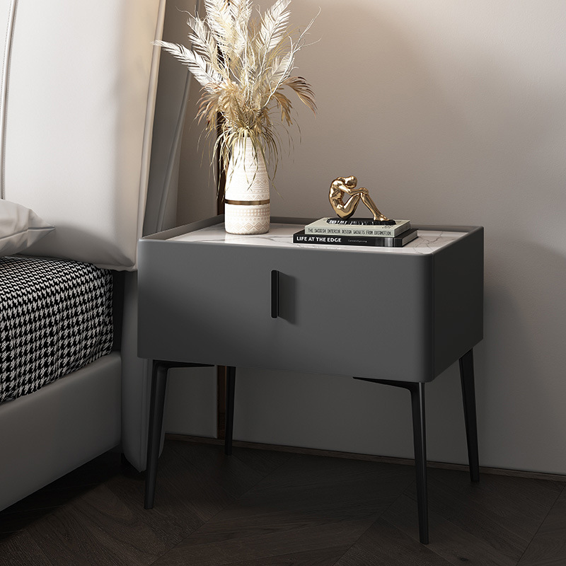 북유럽 단단한 나무 빛 럭셔리 침대 옆 캐비닛 간단한 현대 홈 침실 슬레이트 침대 옆 캐비닛 부드러운 가죽 보관 캐비닛