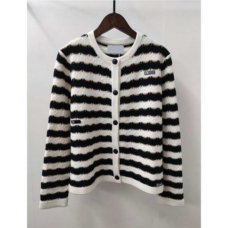 Small fragrant home 22 New products T-shirts Cardigan coat classic stripe design temperament Korean Edition Self cultivation sweater Sweater