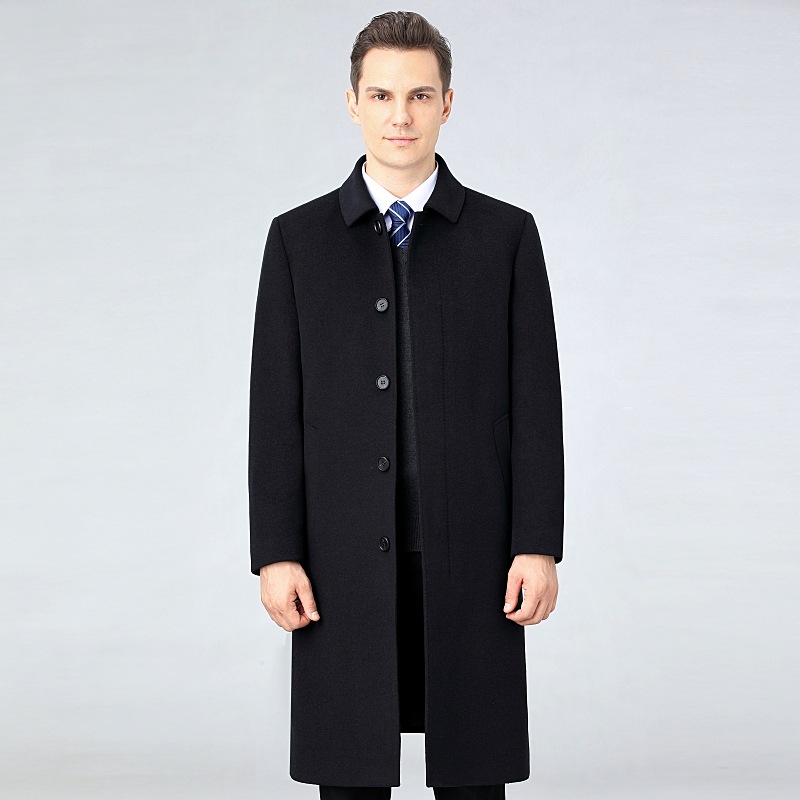 Men's mid-length cashmere wool coat for middle-aged and elderly men, with detachable down lining and wool inner layer, plus size.