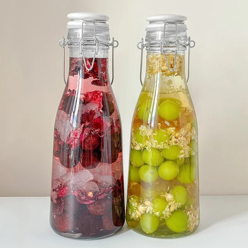 Flower and Fruit Wine Bottle, Snap-Seal Bottle, Homemade Enzyme Bottle, Milk Bottle, Refrigerator Cold Drink Bottle with Handle, Food Grade