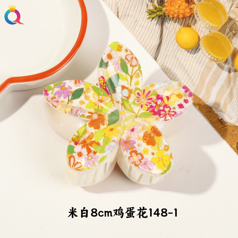 Qiyue クロスボーダー UV プリントフルーツクリップ韓国スタイルの高級エッグフラワー後頭部ヘアピン気質サメクリップ|undefined