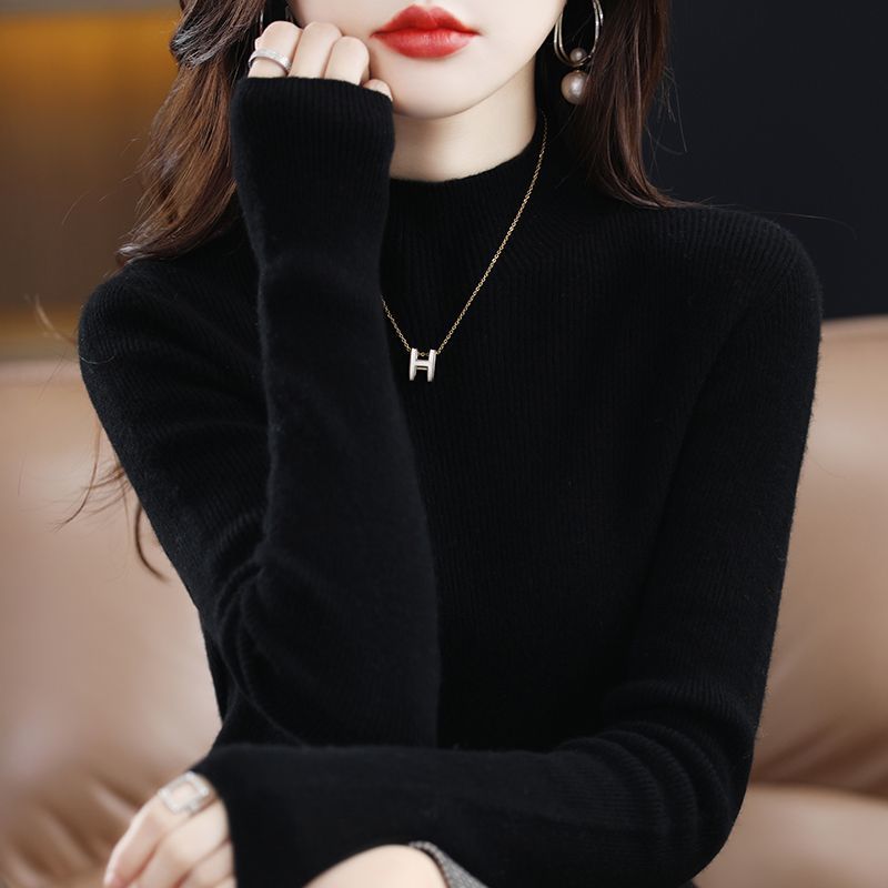 슬림핏 올매치 우아한 니트 베이스 셔츠 1 차 의류 원활한 반터틀넥 스웨터 여성용 풀오버 스웨터