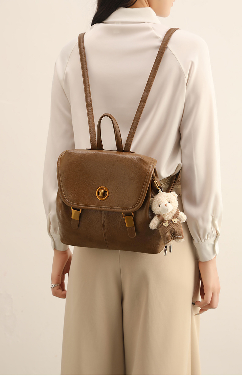 Balo mini nữ phong cách preppy Hàn Quốc, kiểu dáng độc đáo cao cấp, đa năng, có thể đeo chéo hoặc xách tay (27×11×24 cm) — màu nâu chi tiết 1