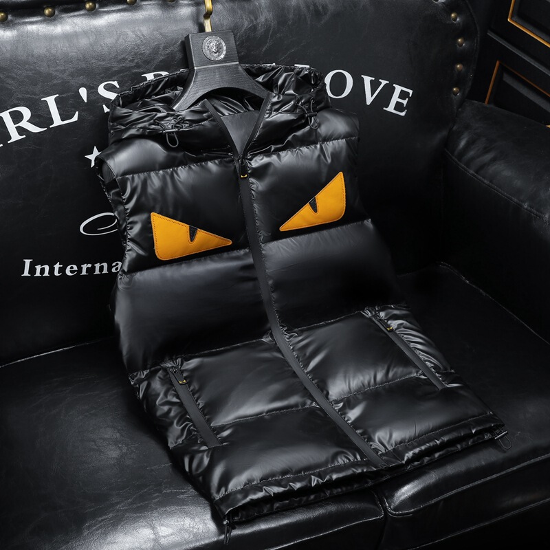 Men's White Duck down Hooded down Vest European Station 2025 Winter New Fashion Big Brand Factory Direct Sales Warm Style