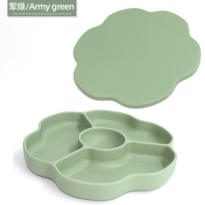 Amazon venta caliente en un plato de silicona para niños herramientas de alimentación para bebés flores de plato al por mayor