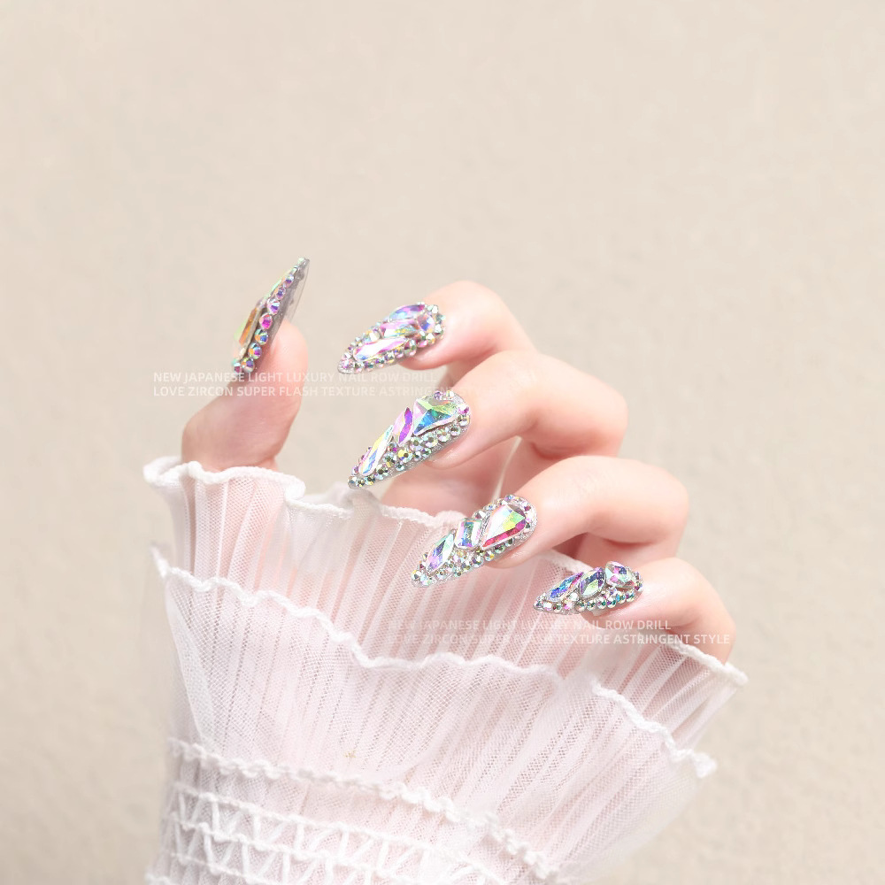 Joyería de uñas de manicura diamante plano transparente AB diamante de color mágico Super Flash uñas pegadas diamante fondo de plata rhinestone de lujo 1440 piezas