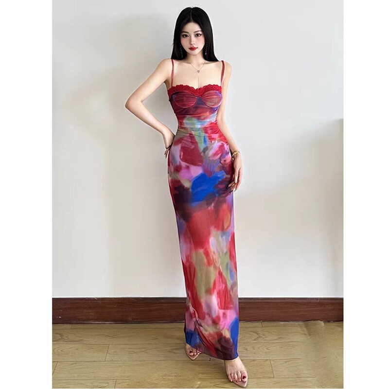 Mesh Gradient Sling Dress for Women 2026 New French Style Seaside Vacation Waist-Cinching Slimming Hip-Hugging Long Dress with Elegance Mesh Gradient Sling Dress for Women 2026 New French Style Seaside Vacation Waist-Cinching Slimming Hip-Hugging Long Dress with Elegance