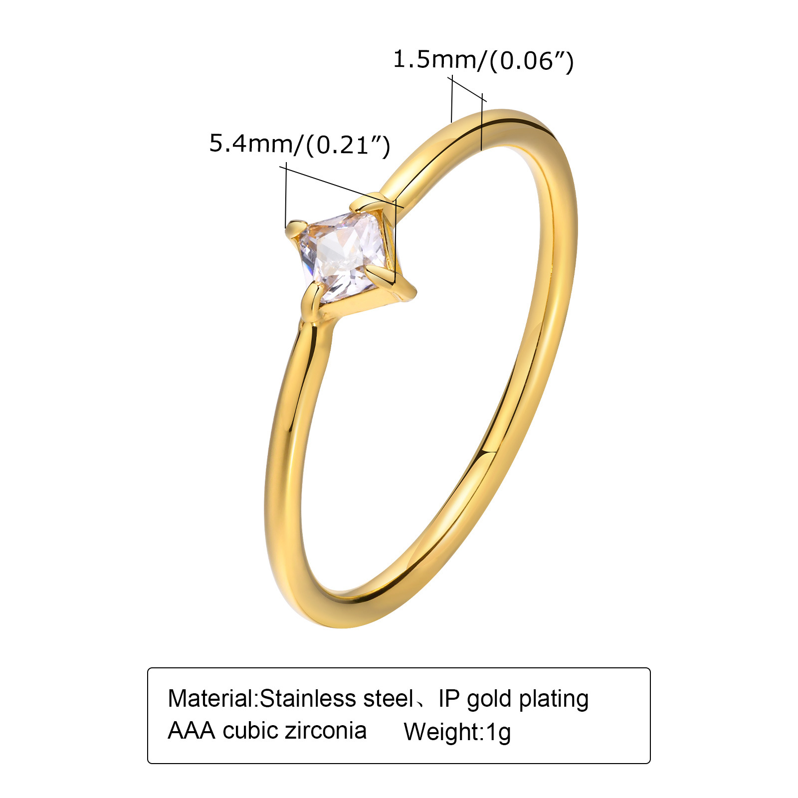 Fashion Square Titanium Steel Plating Inlay Zircon Rings 1 Piece