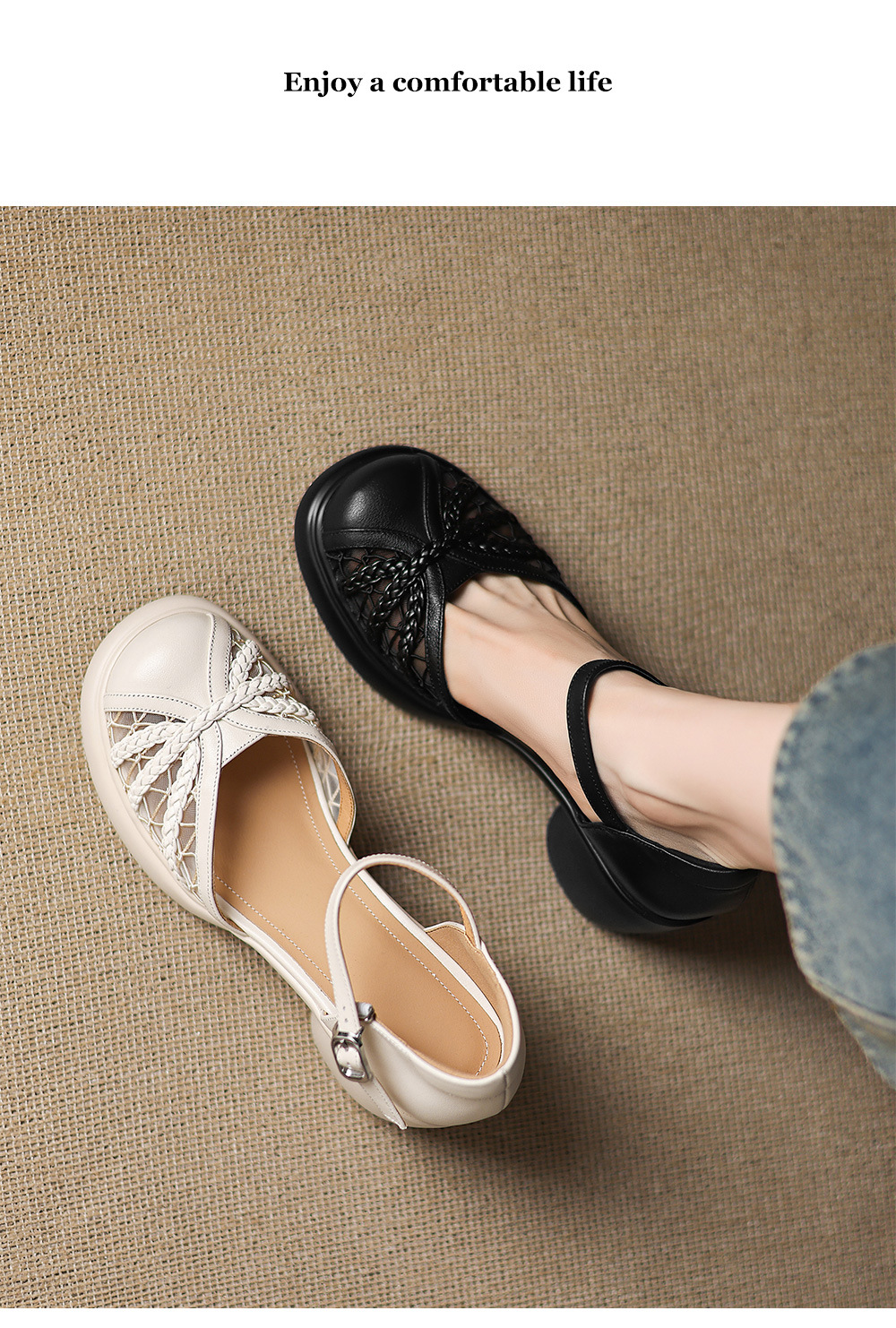 Giày cao gót nữ đế xuồng gót 8 cm, mũi kín, quai ngang khóa — đen chi tiết 1
