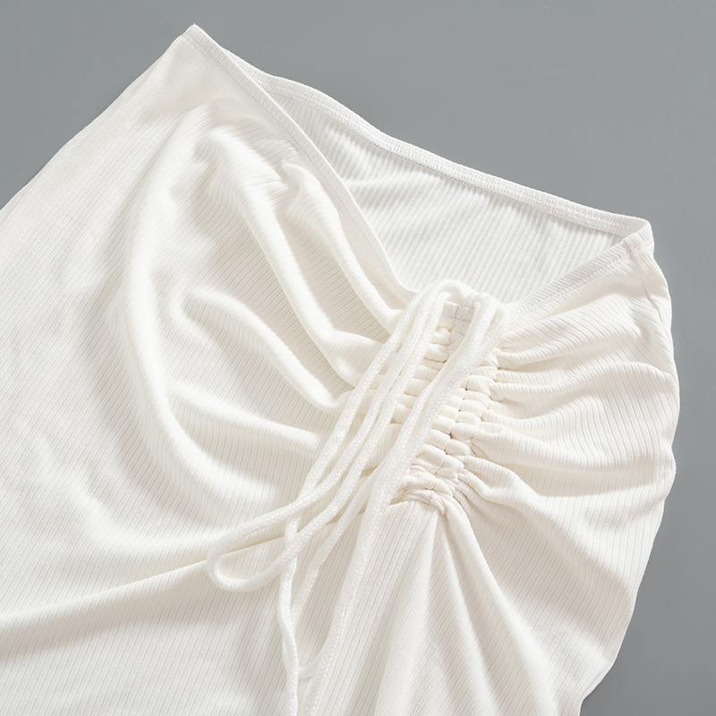 conjunto de salón de falda plisada superior irregular de un hombro de color sólido NSHLJ135208