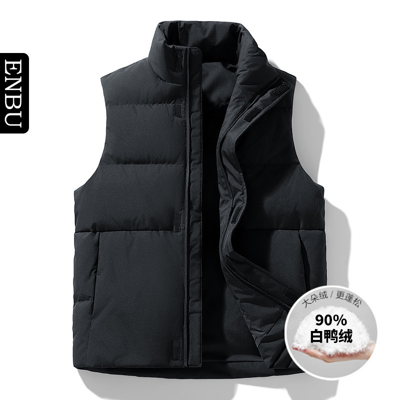 Winter New Men's Korean Style Stand Collar Solid Color Multi-Pocket Warm Stylish 90 White Duck down Couple down Vest Trendy Winter New Men's Korean Style Stand Collar Solid Color Multi-Pocket Warm Stylish 90 White Duck down Couple down Vest Trendy