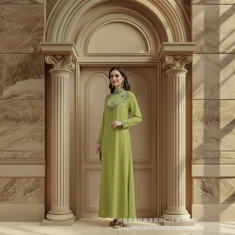 Cross-Border New Fashion Heavy-Duty Rhinestone-Embellished Women's Dress Long Gown