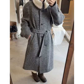 3T 2025冬季新款韩国设计师ve*so毛领羊毛长款毛呢大衣外套