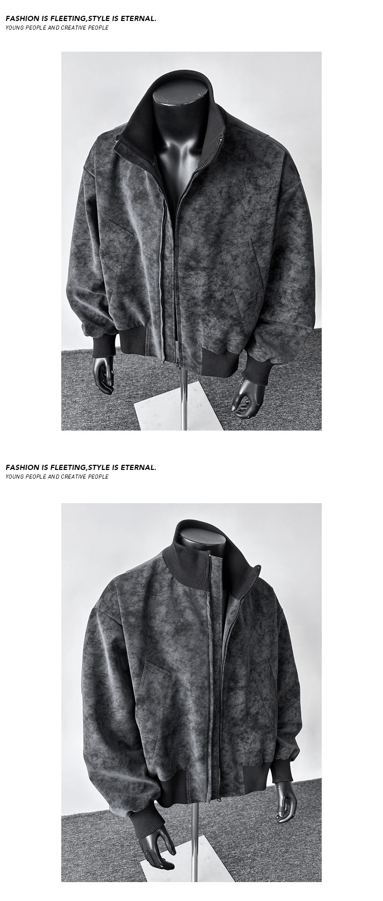 Denim Jacket Men Tie Dye Leather Effect American Retro Loose Fit_voghion.com