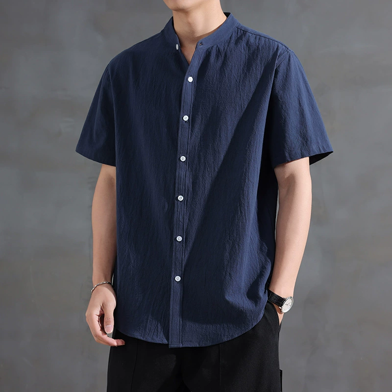 Новая летняя рубашка в китайском стиле с воротником-стойкой и короткими рукавами, модная деловая повседневная простая легкая роскошная универсальная стильная рубашка, модная