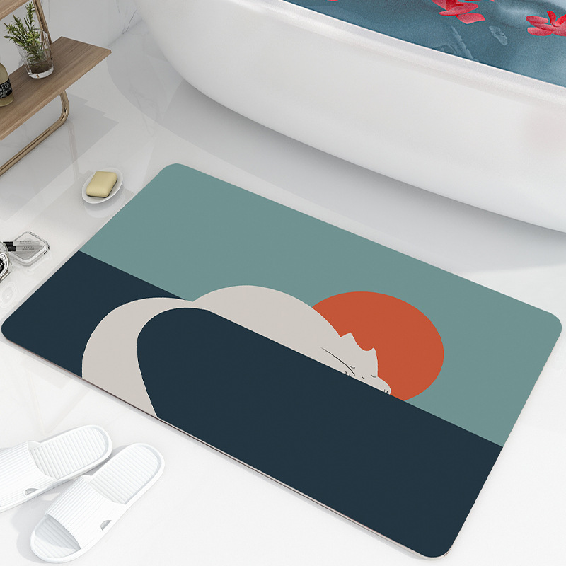 Alfombra de piso de baño de barro de diatomeas suave dibujos animados lindo boca de inodoro alfombra de piso absorbente inodoro estera antideslizante de secado rápido
