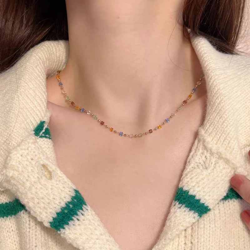 2022 new pattern colour crystal Beading Necklace clavicle A small minority Sense of design Simplicity choker Necklace