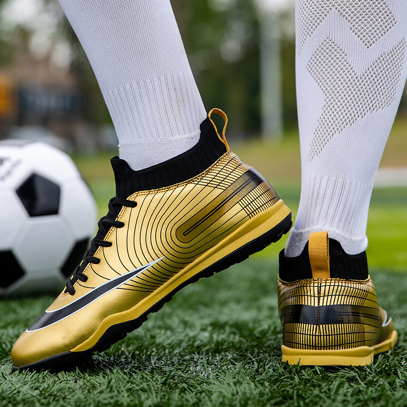 Local tyrant gold ag spike tf football shoes men's new high-top leather foot sports training shoes youth game football_voghion.com