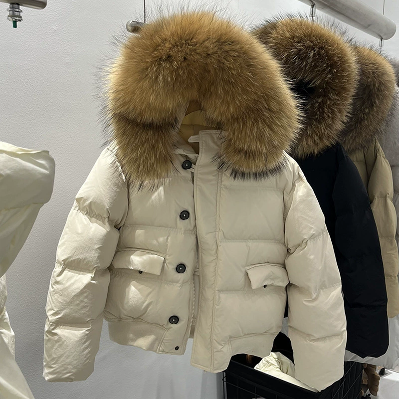 Down jacket, Korean style, oversize, increased thickness, fur‑trimmed hood