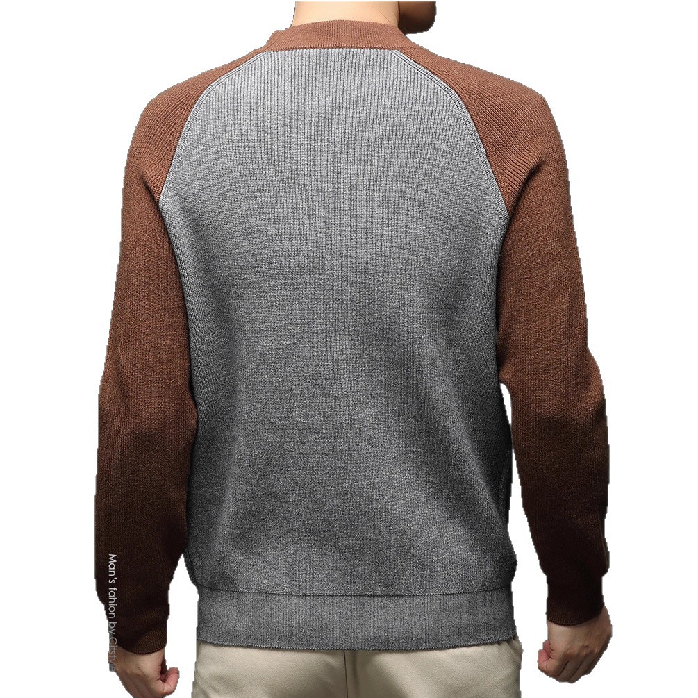 Suéter de cuello redondo de otoño y invierno comercio exterior delgado hombre casual top de color contrastante marca de tendencia camisa de punto