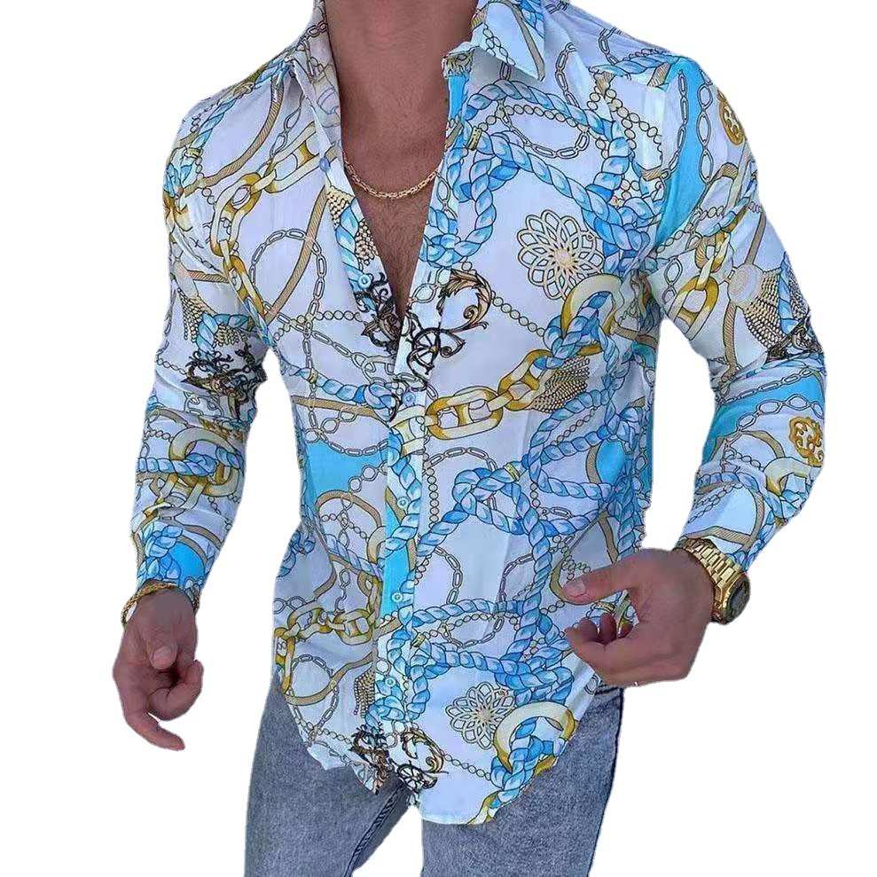  independent station LAZADA popular autumn lapel printed casual slim long-sleeved shirt_vogarts.com