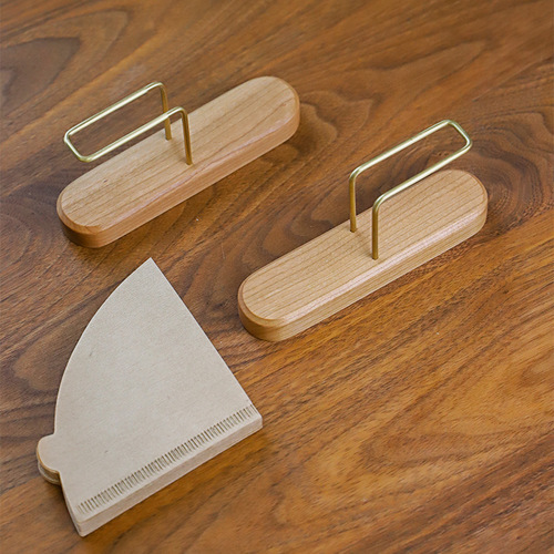 Hand-brewed coffee filter paper storage rack cherry wood brass filter paper storage box fan-shaped paper towel filter paper rack high-end ins