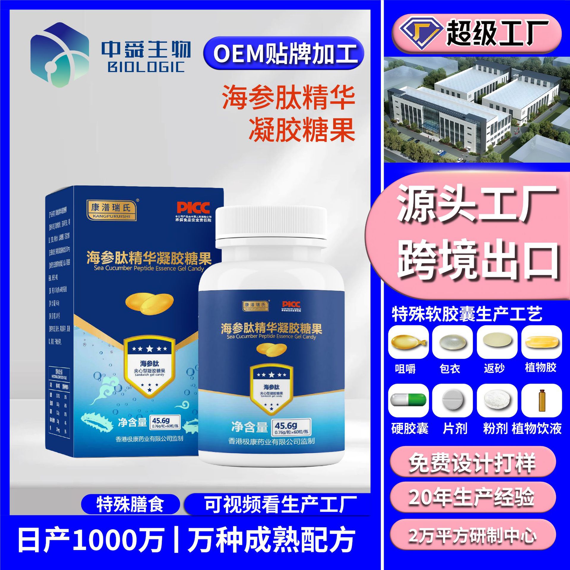 海参肽凝胶糖果软胶囊OEM贴牌加工出口源头工厂代发现货直发