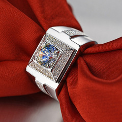 European and American Fashion Full Diamond Cluster 2 Carat Men's Ring Open Luxury Inheritance Quality Grand Business Men's Wedding Ring