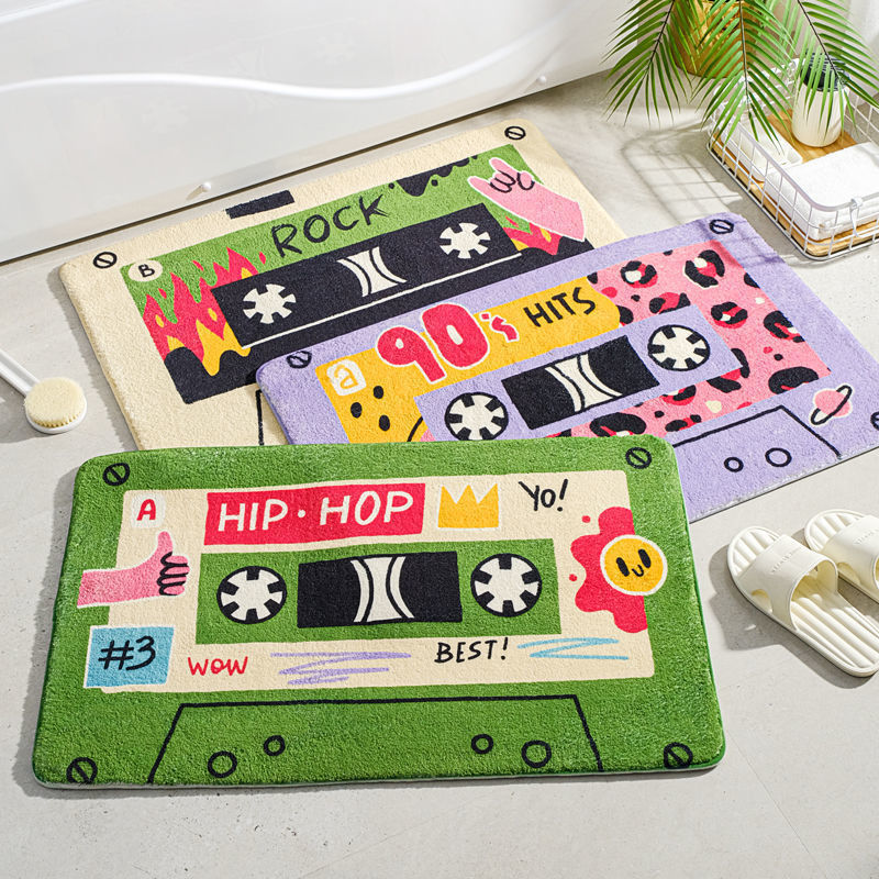 Retro Tape-Style Faux Cashmere Bathroom Mat, Dopamine-Colored Non-Slip Absorbent Foot Mat, Household Bathroom Mat Retro Tape-Style Faux Cashmere Bathroom Mat, Dopamine-Colored Non-Slip Absorbent Foot Mat, Household Bathroom Mat