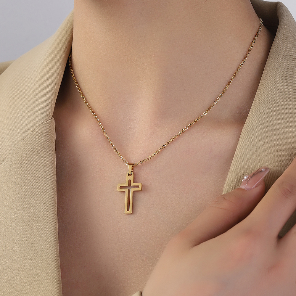 Simple Style Cross Titanium Steel Necklace Splicing Stainless Steel Necklaces_colorza_4