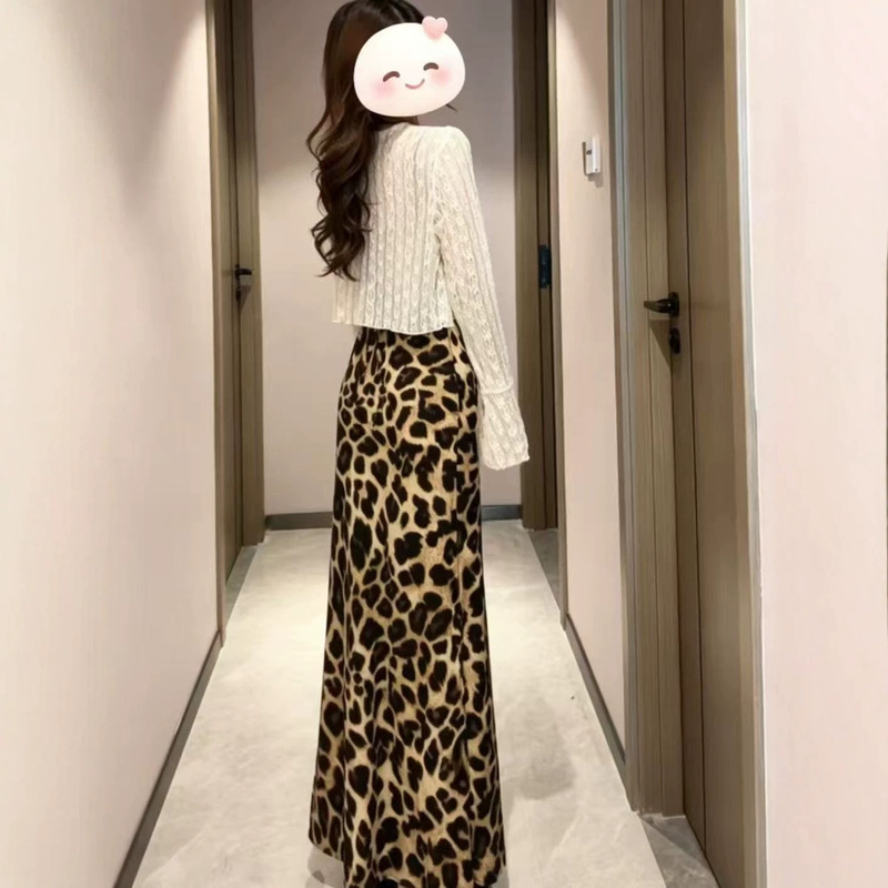 Foreign trade leopard print bodycon dress for women, new summer 2026 Korean version slimming slit long dress