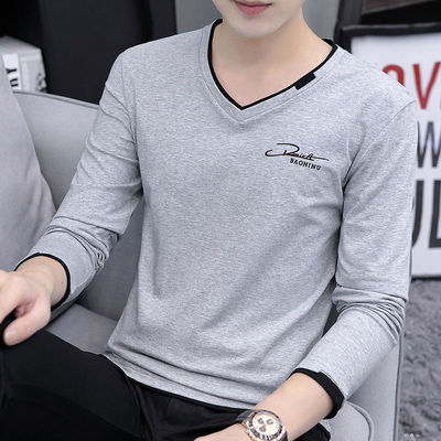 superior quality V-neck Long sleeve T-shirt Easy pure cotton Base coat leisure time Trend T-shirt Autumn coat men's wear clothes